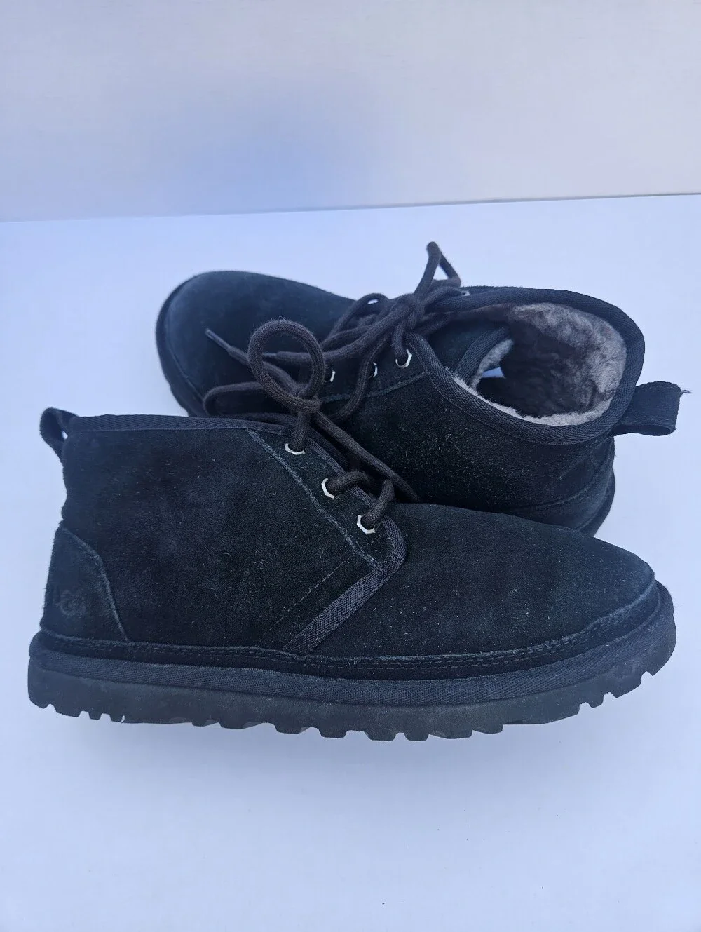 ​UGG Black Suede Lace-Up Ankle Booties - Cozy Plush Lined Sz. Men 7 Wom. 8.5